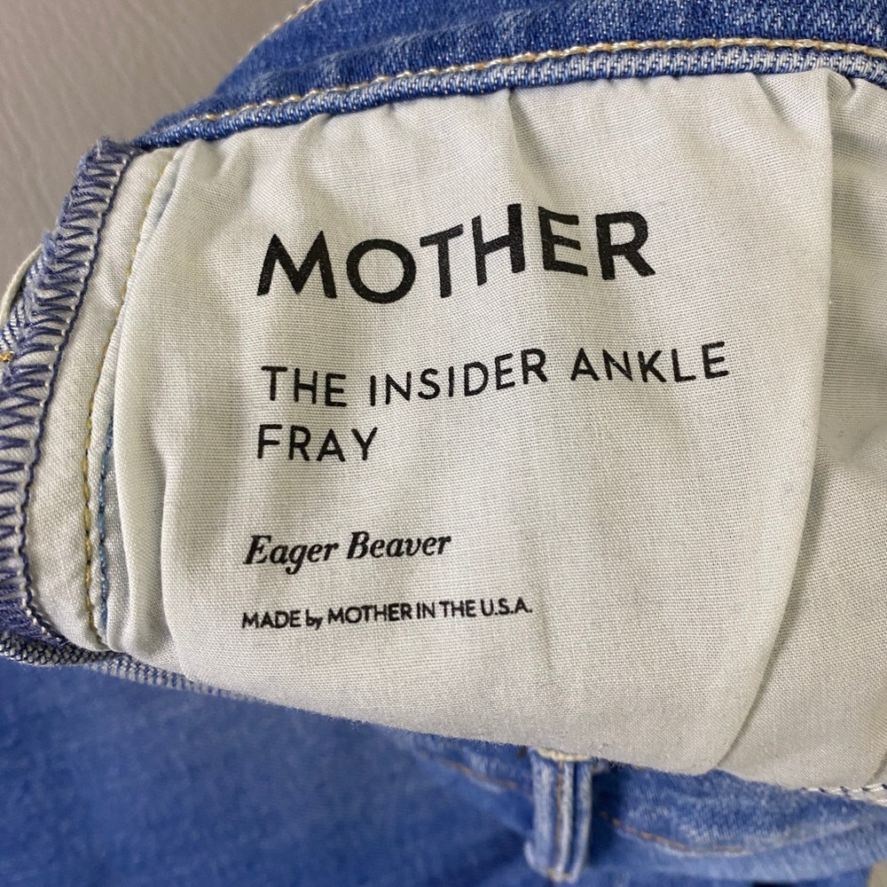 MOTHER Blue Distressed Flare Jeans with Frayed Hem - Picture 4 of 14
